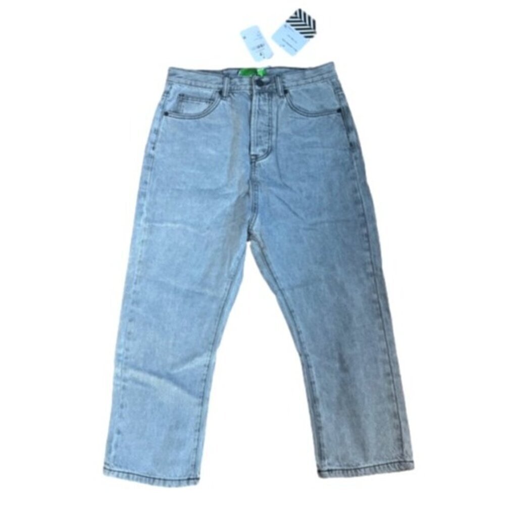 NWT Free People Sandrine Rose Button Fly Drop Crotch Crop Jeans Gray Wide Leg 27